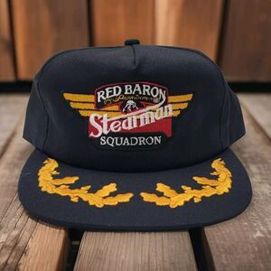 Vintage Red Baron Premiums Stearman Squadron Snapback Hat Flight Team Cap Pizza‎